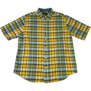 Vintage Woolrich Short Sleeve Plaid Shirt Green Yellow Men's Large Y2K Preppy